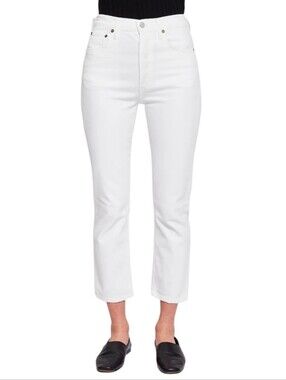 Agolde Riley High Rise Straight Crop Jeans Stretch White Minimalist Neutral 31